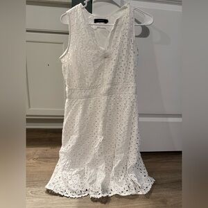 Sleeveless White Eyelet Midi Dress with V-Neck